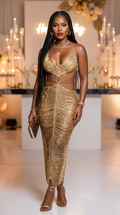 Metallic Cut Open Back Maxi Dress