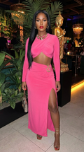 Cotton Vandy Slit Side Maxi Skirt Set featuring a flowing maxi skirt with slit detail and matching top, in a soft, comfortable fabric.