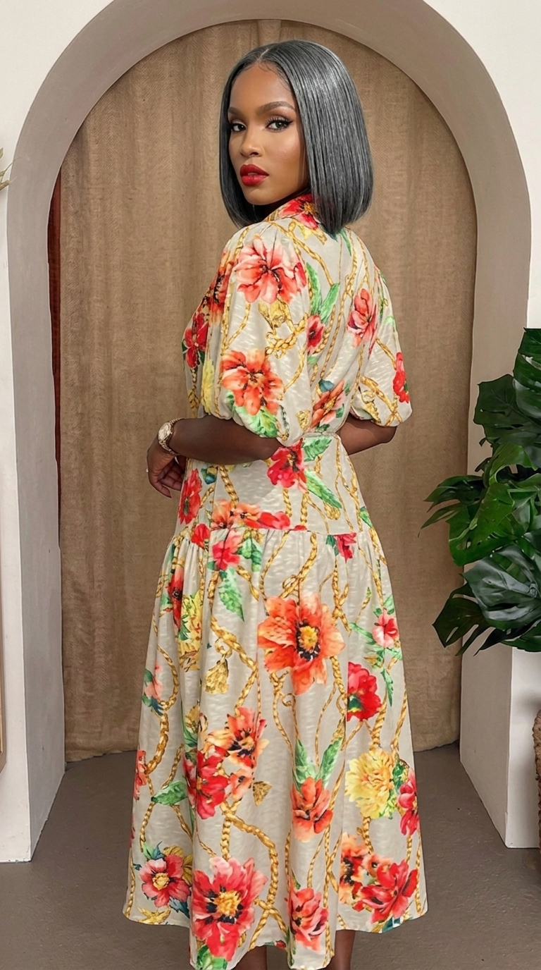 My Store Tropic Thread Dress displayed on a hanger, featuring vibrant tropical print, sleeveless design, and lightweight fabric.
