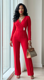 Oval Crystal Stone Wrap Jumpsuit