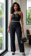 Rhinestone Ribbon Haltered Neck Jumpsuit