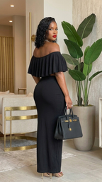 Solid Ity Off The Shoulder Ruffled Cropped Top And Ruched Maxi Skirt Two Piece Set