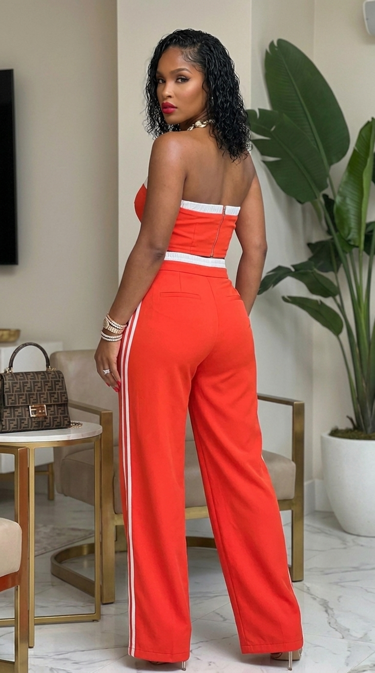 Stripe Tapping Contrast Elastic Band Toppants Set