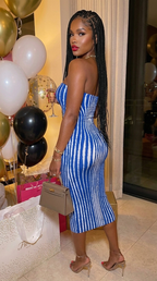 Striped Tube Bodycon Midi Dress