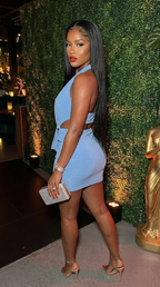 Open Back Drape Neck Trim Detail Mini Dress