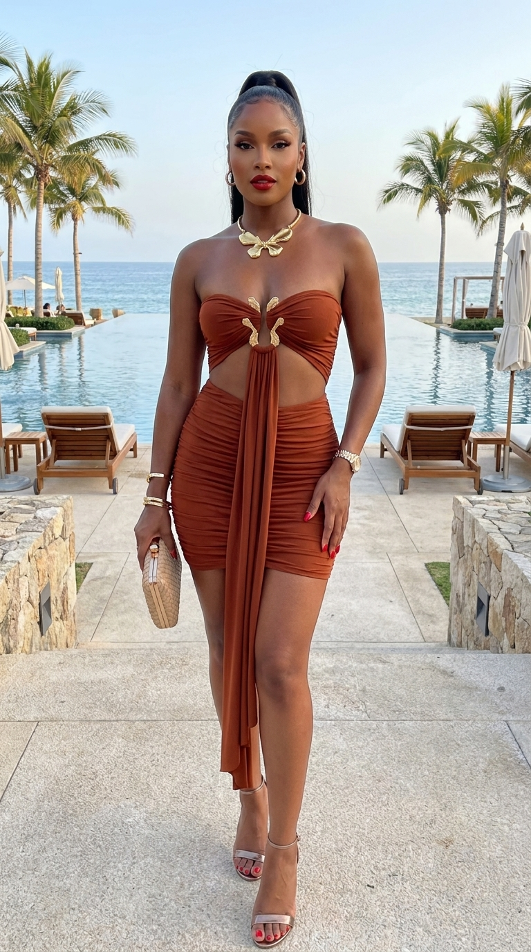 Tube Top Mini Dress With Drape Front