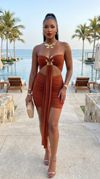 Tube Top Mini Dress With Drape Front