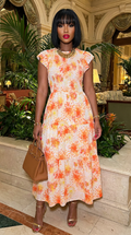 Ruffl Slv Smocked Floral Print Dresss