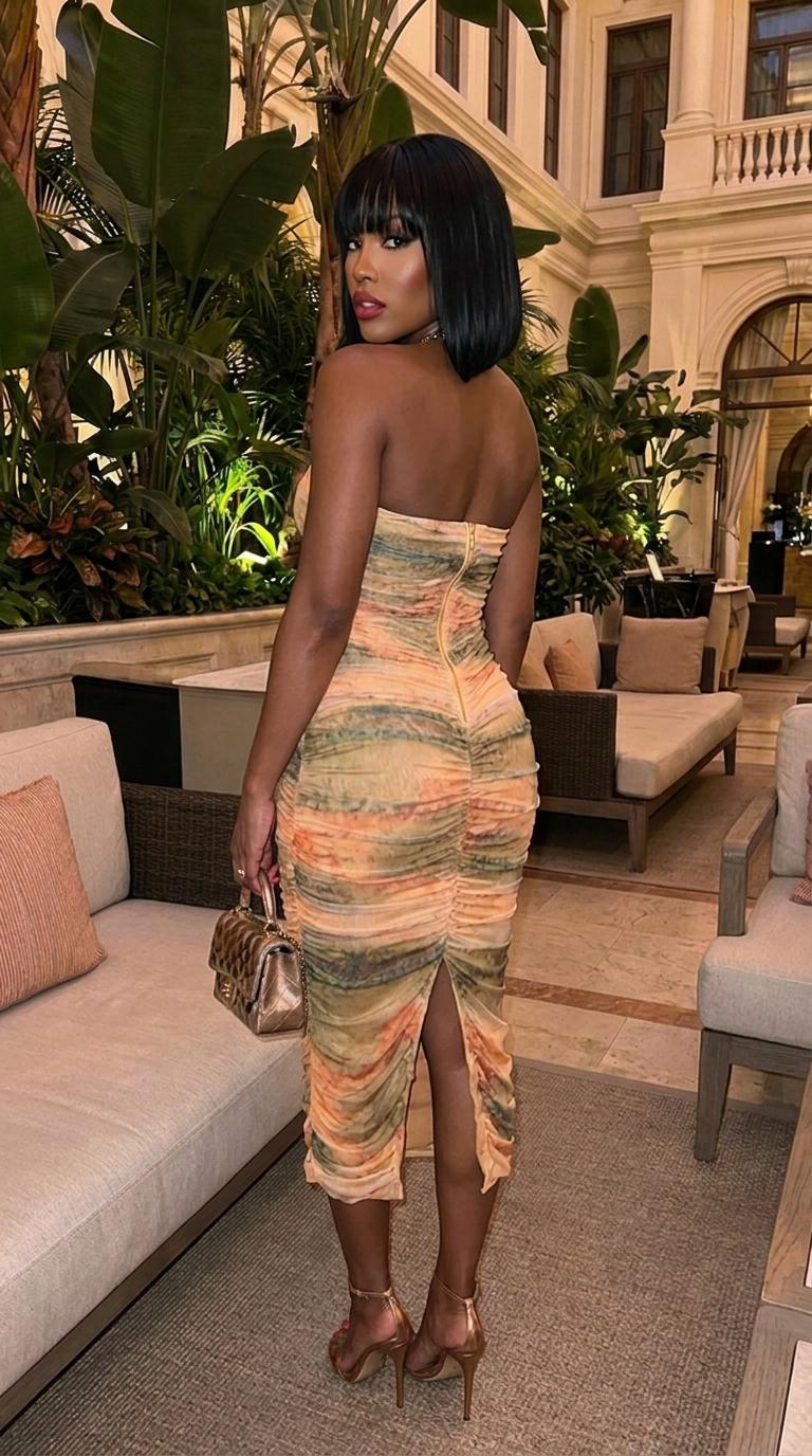Tie dey printed mesh mini dress