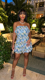 Berry Flower Ruffle Tube Top Mini Dress