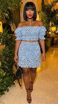 Smocking Ruffled Printed Top & Skirts Set