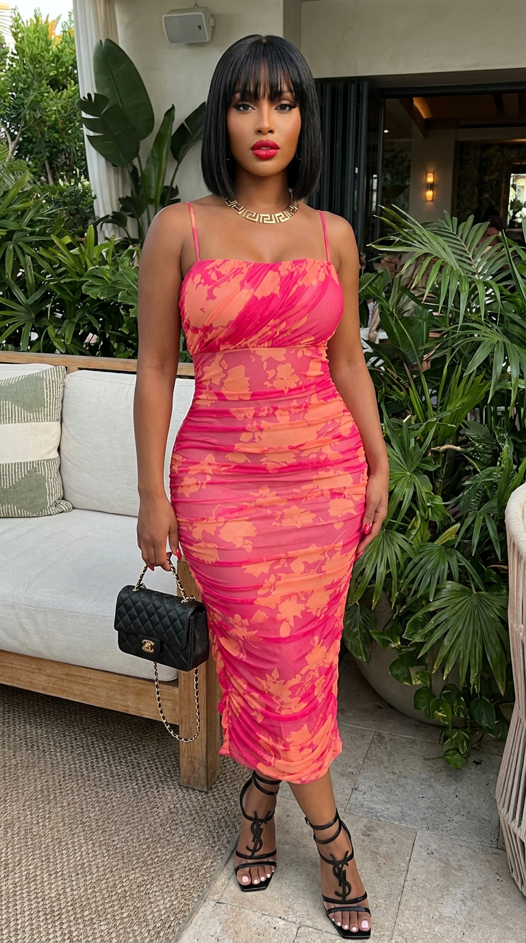 Sunset Bloom Mesh Dress