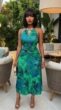 Ruched Sleeveless Midi Dress