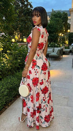 Ruffled Plunge Sleeveless Maxi Dress