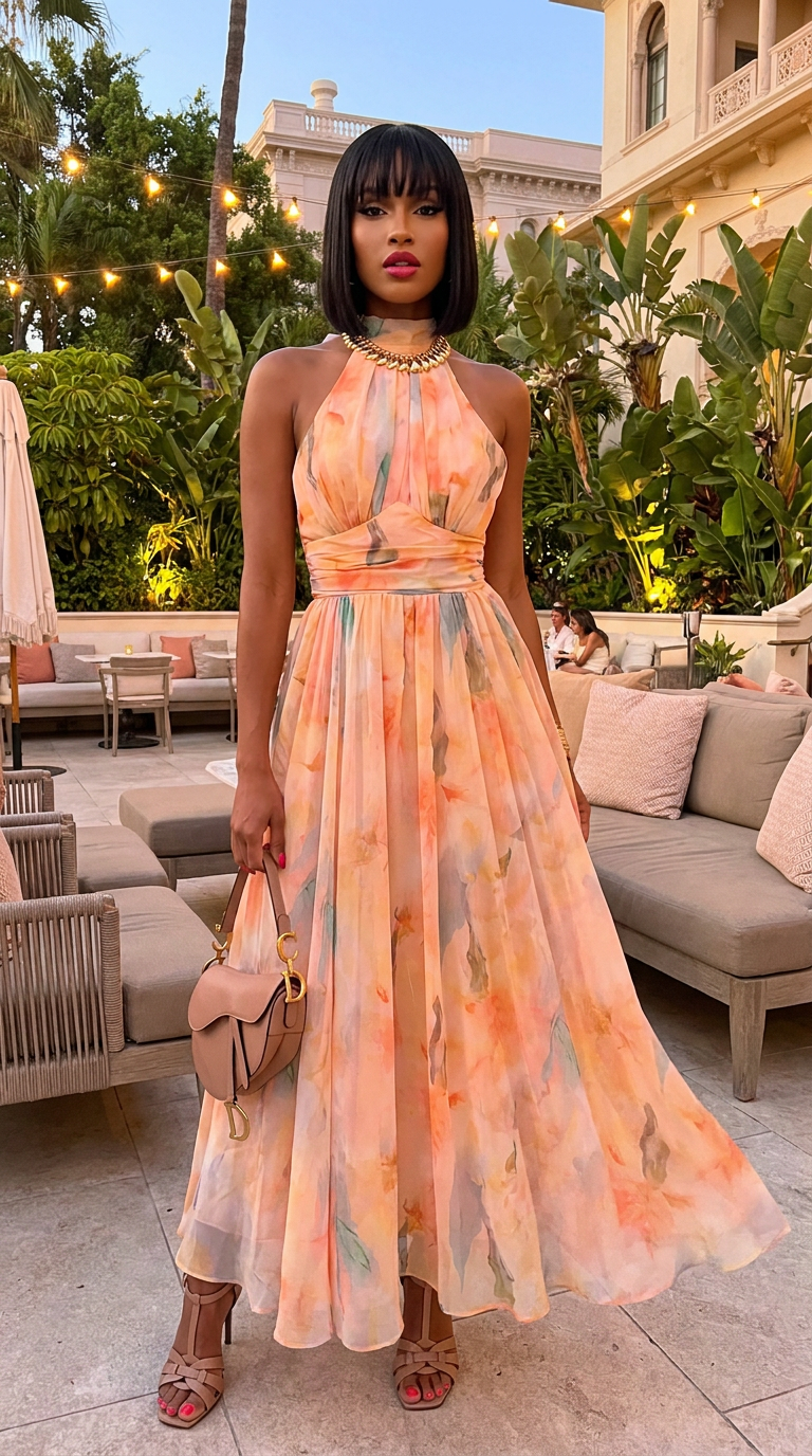 Floral Halter Neck Backless Summer Dress
