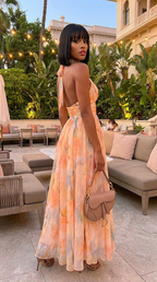 Floral Halter Neck Backless Summer Dress