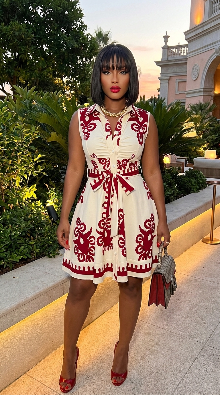 Printed Sleeveless Button Front Dress