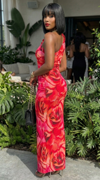 Floral Print One-Shoulder Maxi Dress