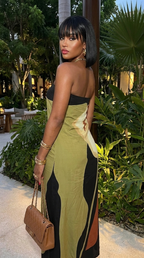 Contrast Strapless Maxi Dress