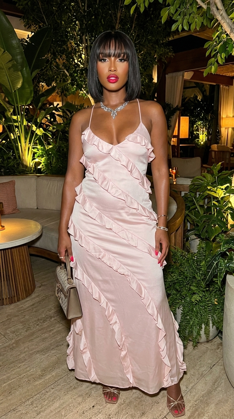 Ruffled Spaghetti Strap Maxi Dress