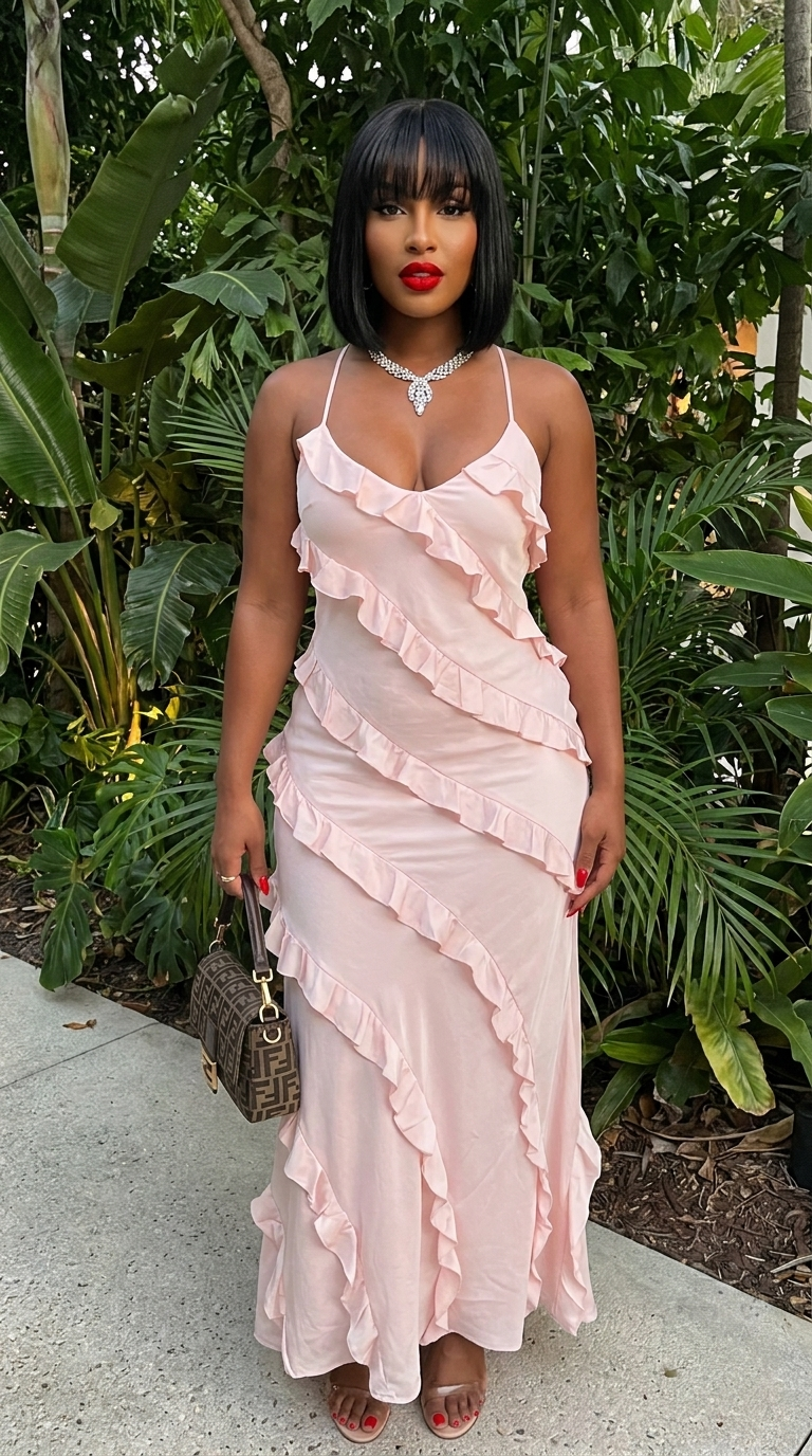 Ruffled Spaghetti Strap Maxi Dress