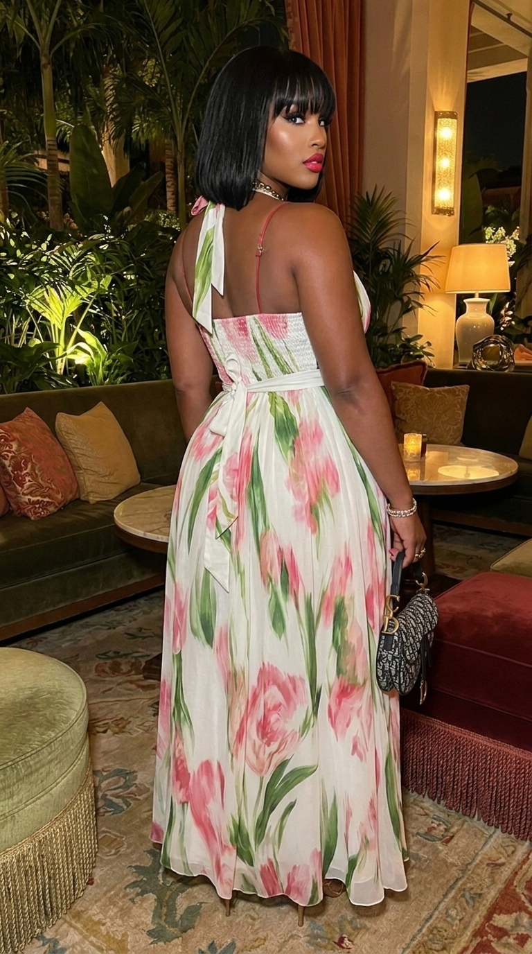 Floral Print Halter Neck Maxi Dress