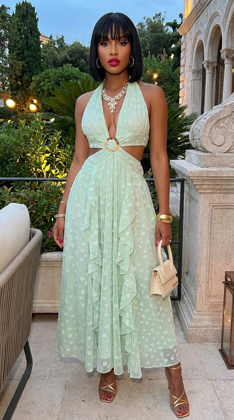 Ruffled Halter Neck Maxi Dress