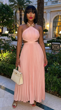 Halter Neck Pleated Maxi Dress