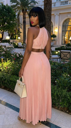 Halter Neck Pleated Maxi Dress