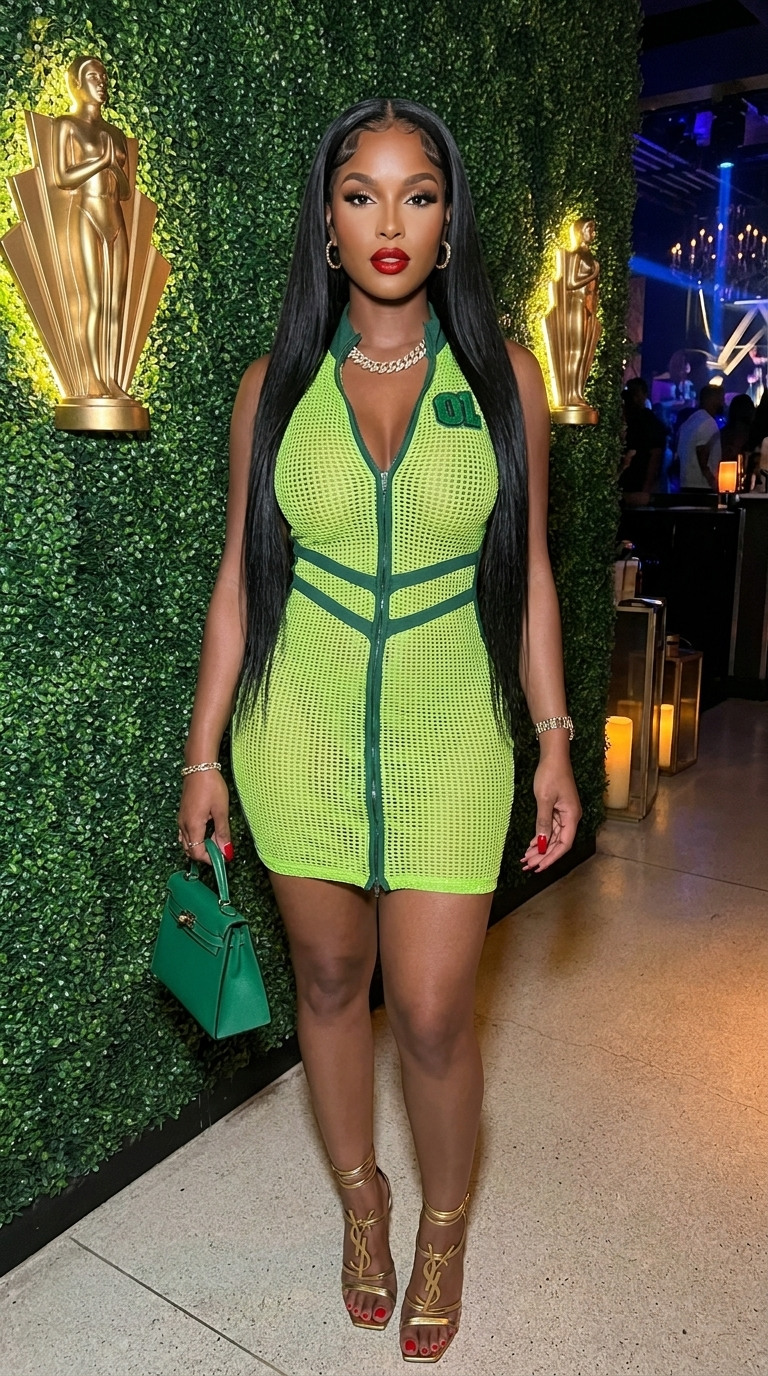 Netting 2 Way Zipper Mini Dress