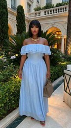 Solid Off Shoulder Corset Ruffle Long Dress