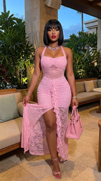 Hater Bodycon Lace Draped Ruched Dress