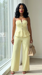 Off Shoulder Waist Cinched Wide Leg Sets