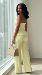 Off Shoulder Waist Cinched Wide Leg Sets