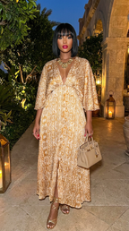 Bohemian Lurex Chiffon Cape Maxi Dress