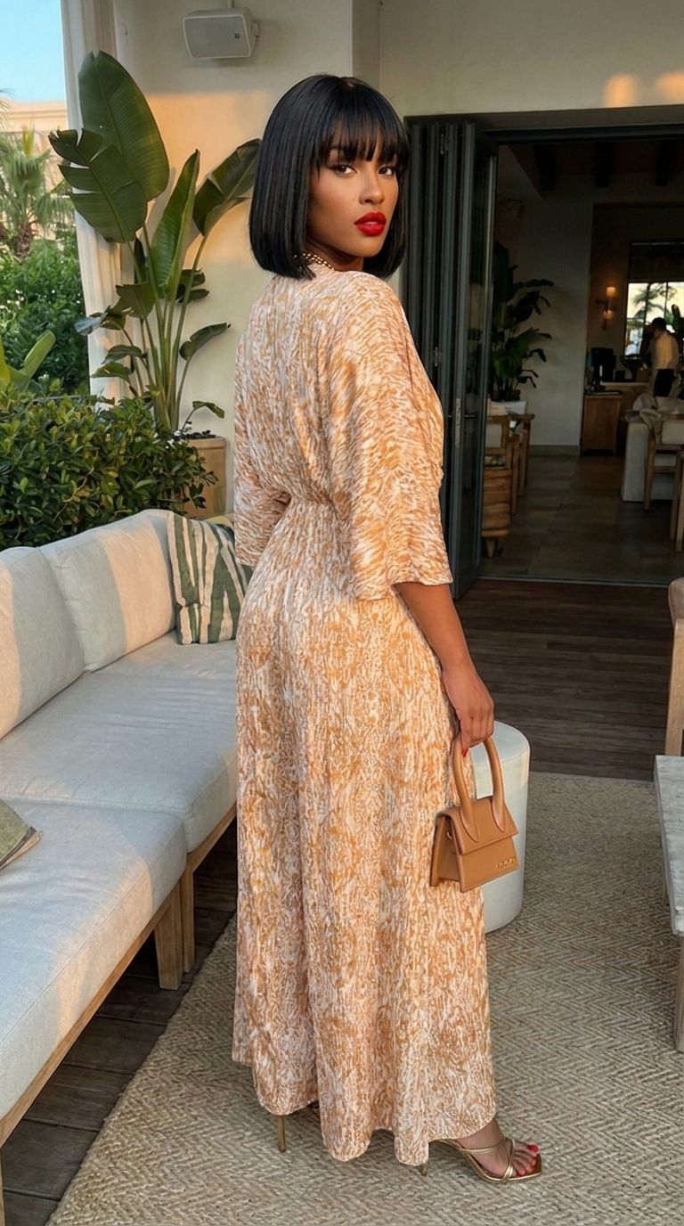 Bohemian Lurex Chiffon Cape Maxi Dress